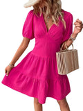 Women's Clothes Summer Solid Color Ladies New V Neck Slim High Waisted Dress Large Skirt Loose Short Sleeve Women Casual Dresses
