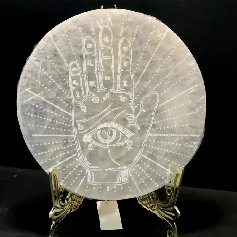 Wholesale Customized Natural Round Selenite Plates Slab Selenite Charging Plate Engraved for Home Decoration