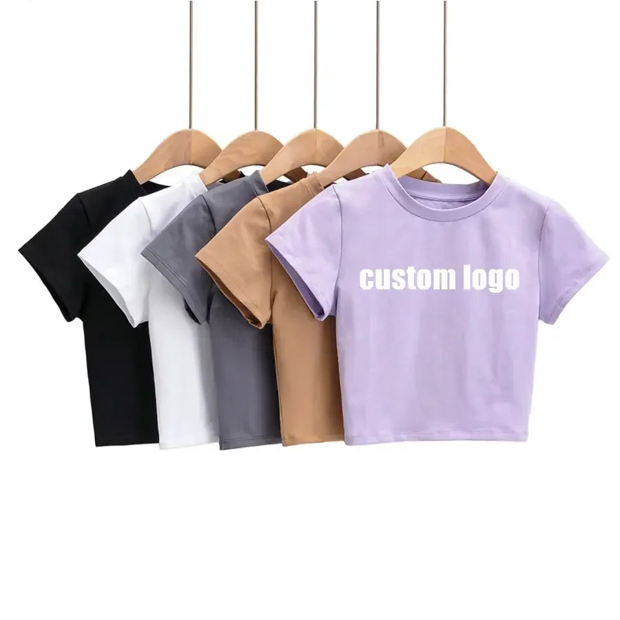 Summer Women's T-shirts Fitness Fit Custom Blank Plain Cropped Logo Tee Cotton T Shirts Ladies Crop Tops Tshirt for Women
