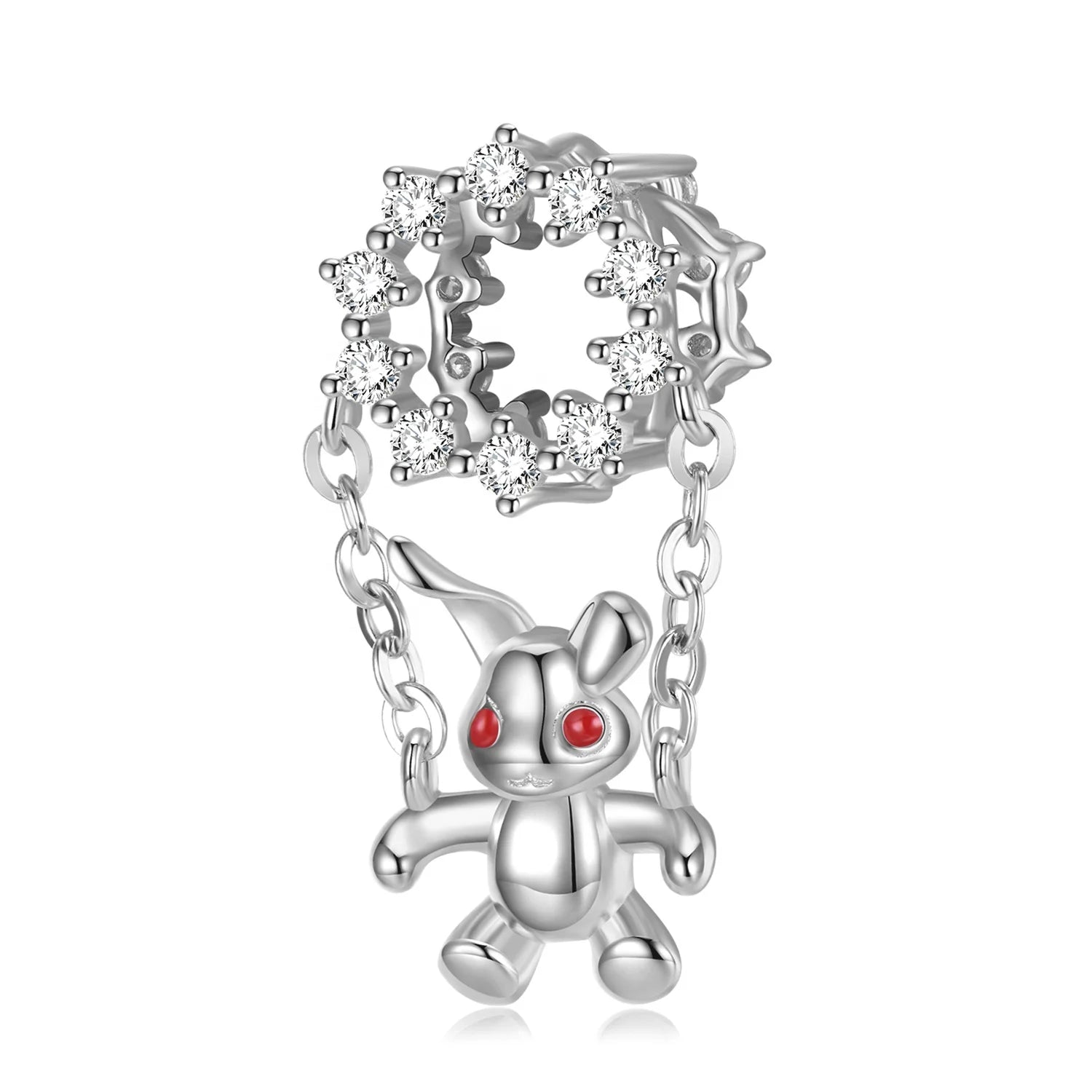 Cute Red Eyed Bunny Charm Pendant Real 925 Sterling Silver Rabbit Charm Bead Zircon Jewelry for Women Charm Bracelets Accessory