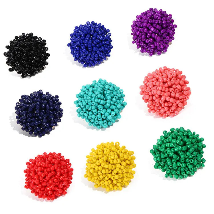 SC Factory Wholesale 28mm Semicircle Seed Beaded Statement Earrings Women Bohemian Colorful Handmade Rice Beads Stud Earrings