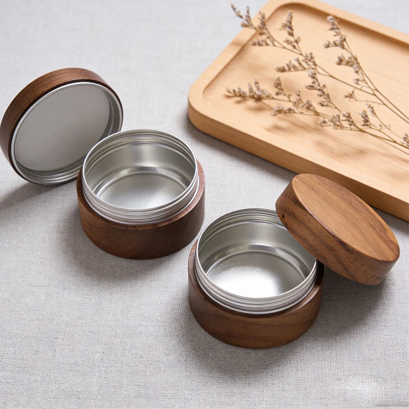 Luxury 10g 20g 30g 50g 100g Cosmetics Packaging Containers  Bamboo Walnut Jar With Aluminum Inner