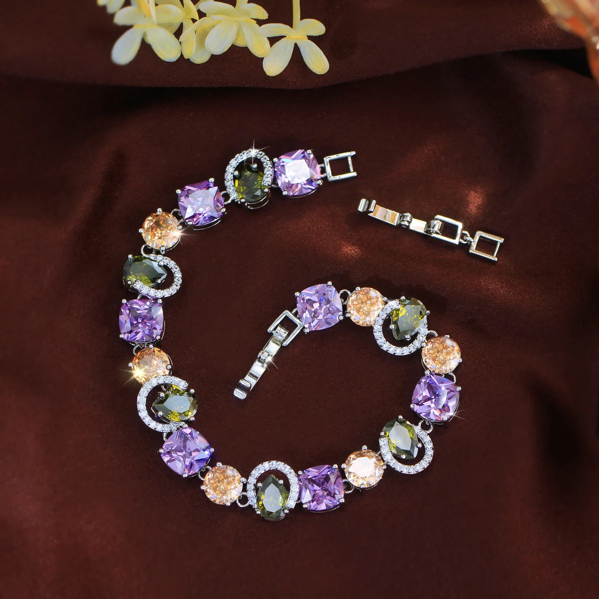 Genuine Cubic Zirconia Sparkling Purple Olive Green CZ Crystal Charm Female Engagement Party Events Bracelets Jewellery Bangles