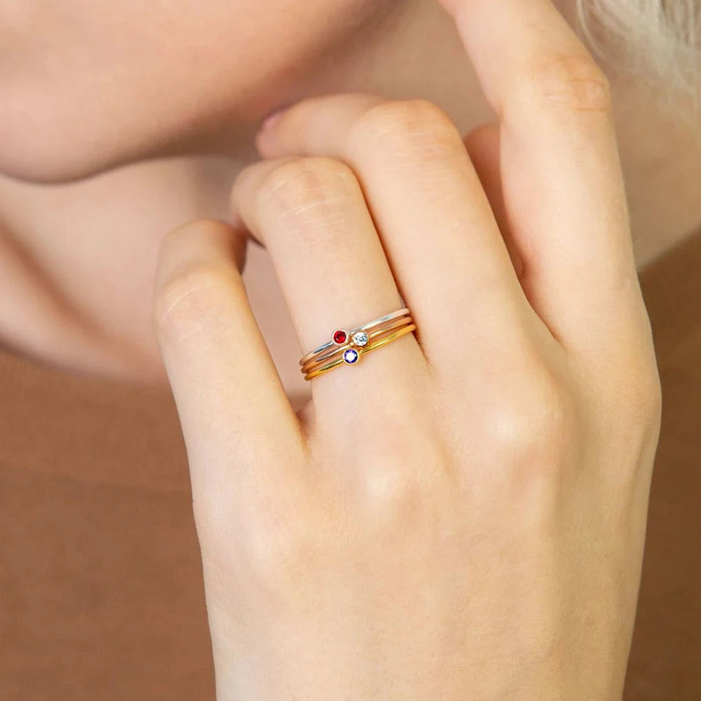 EManco 316 Stainless Steel Stackable Birthstone Ring Gold Color Simple Fashion Style for Women Festival Party Gift