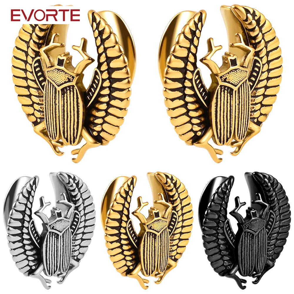 Evorte 10PCS Scarab Saddle Ear Gauges Plugs Stretched Lobe Expander Ear Tunnels Gauge Stainless Steel Children's Wedding Body