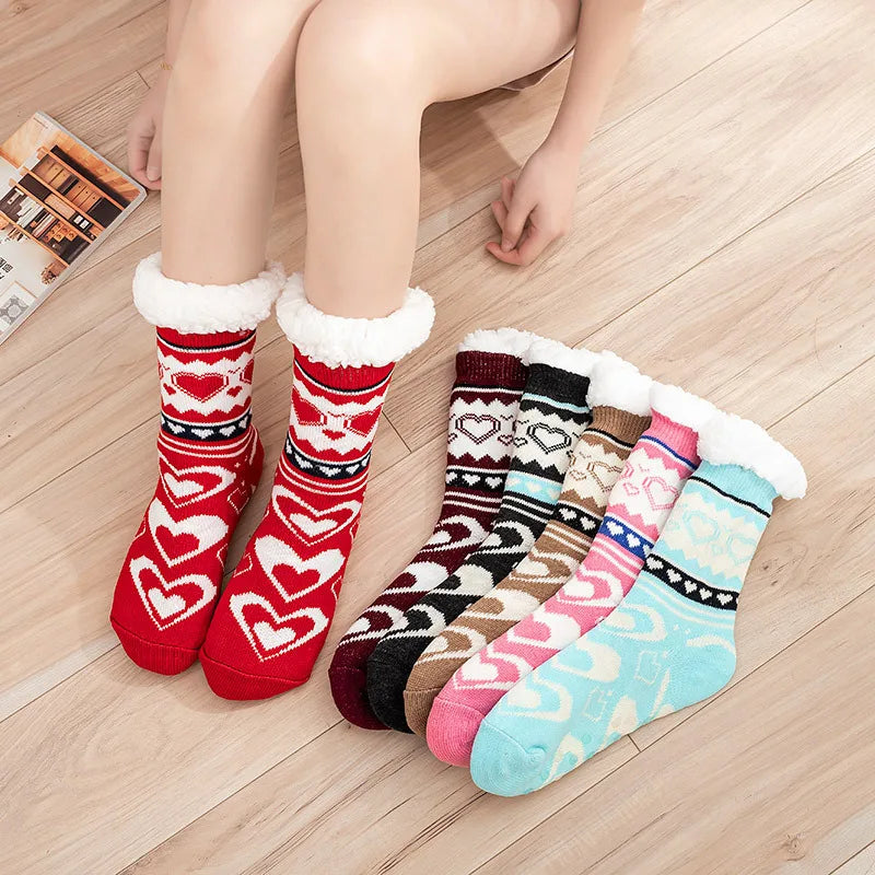Xianghui Beautiful Women and Men Thick Indoor Non slip Fleece Soft Winter Christmas Thermal Fluffy Warm Socks