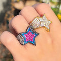 Luxury Big Chunky Micro Cubic Zirconia Pave Statement Star Pentagram Shape Finger Ring for Women Engagement Promise Jewelry Gift