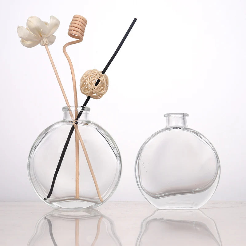 Wholesale Clear Glass Diffuser Bottles Flat Design 50ml 100ml 150ml Sizes Cork Cap Home Aromatherapy Perfume Diffuser