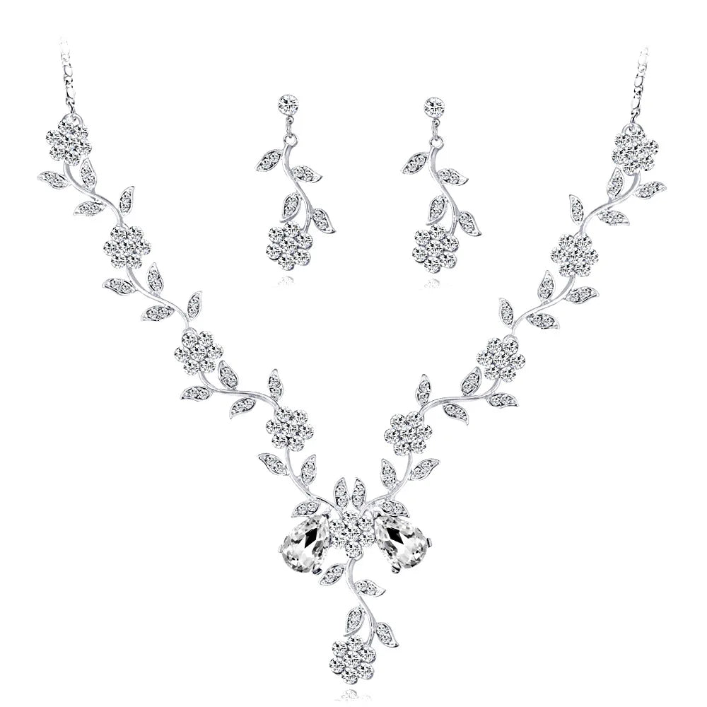 Flower Drop Diamond Palestine Custom Crystal Wedding Necklaces Earring Fashion Fine Jewelry Bridal Necklace Sets for Women