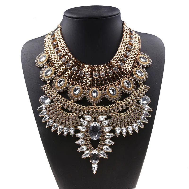 Wholesale Hot Sale Chunky Statement Necklaces Zinc Alloy Strand Chain with Imitation Pearls