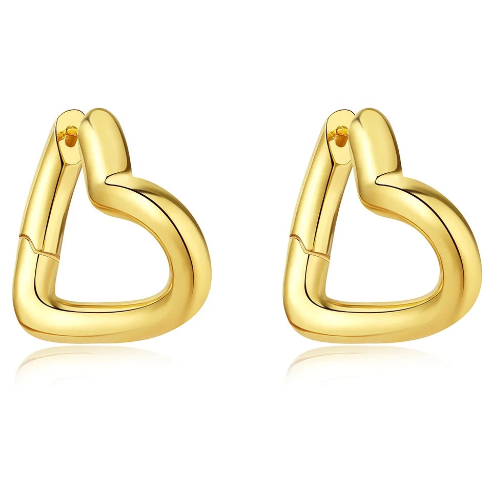 Trendy Simple Brass Plated 18K Gold Solid Gold and Silver Twisted Metal Heart Earrings