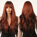 Factory Wholesale Price Long Red Brown Black Highlight Wigs Natural Synthetic Wavy Hairs for Women With Bangs Wave False Wig