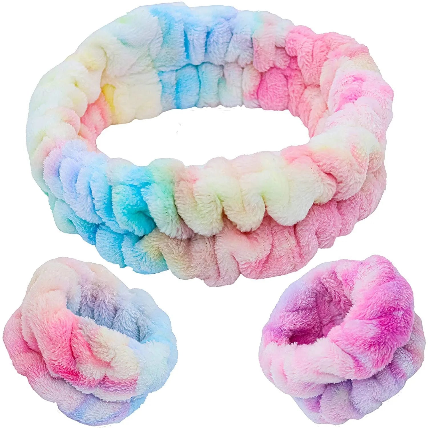 Beauty Hair Band Women Facial Makeup Head Band Soft Coral Fleece Head Wraps Wrist Band Set for Washing Face