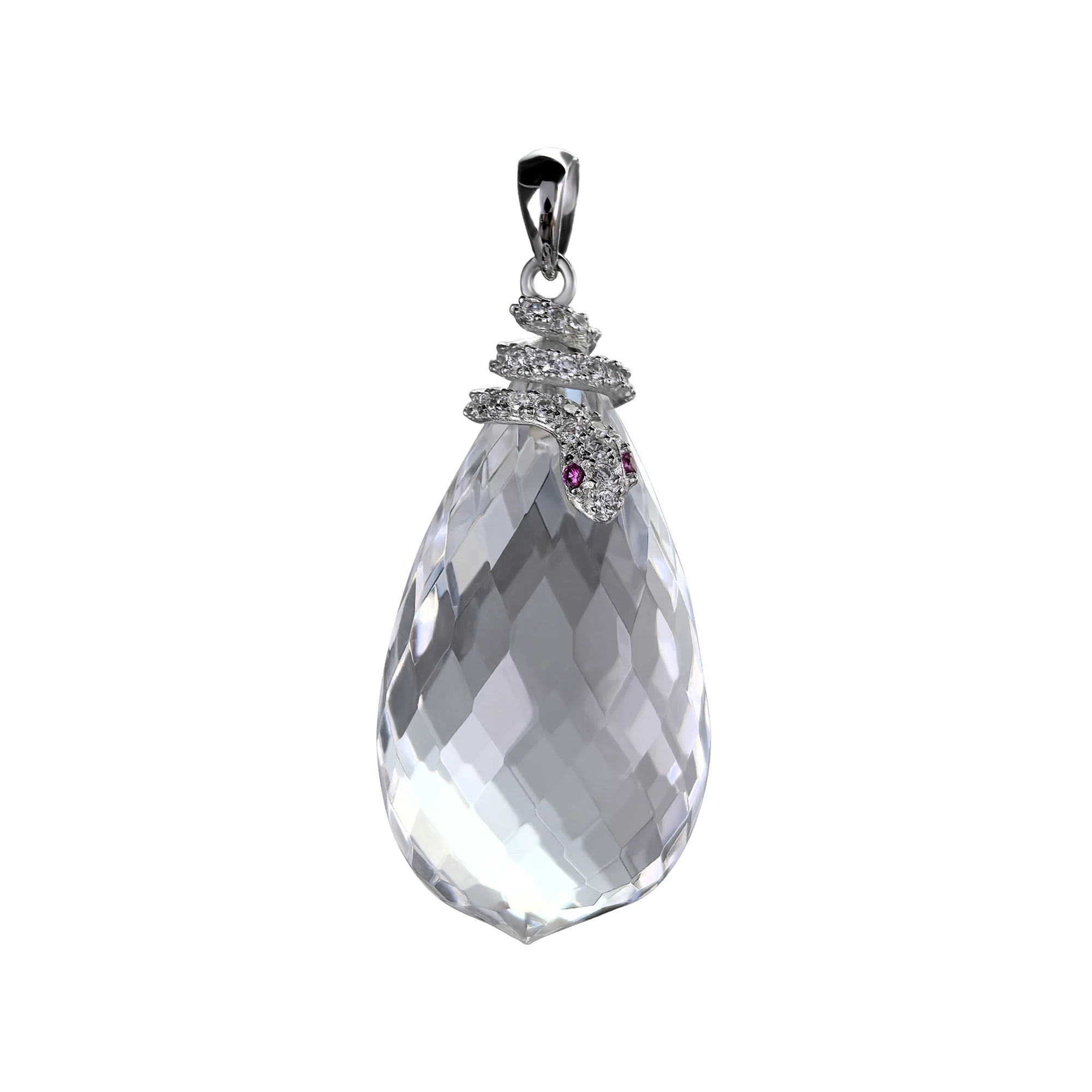 Factory Wholesale Rhodium Plated 925 Sterling Silver Natural White Quartz Snake Pendant for Women Gift Party Wear
