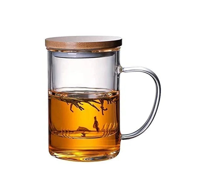 350ml 500ml Drinkware Borosilicate Glass Tea Mug Loose-Leaf Brewing Infuser Cup with Tea Basket and Bamboo Lid