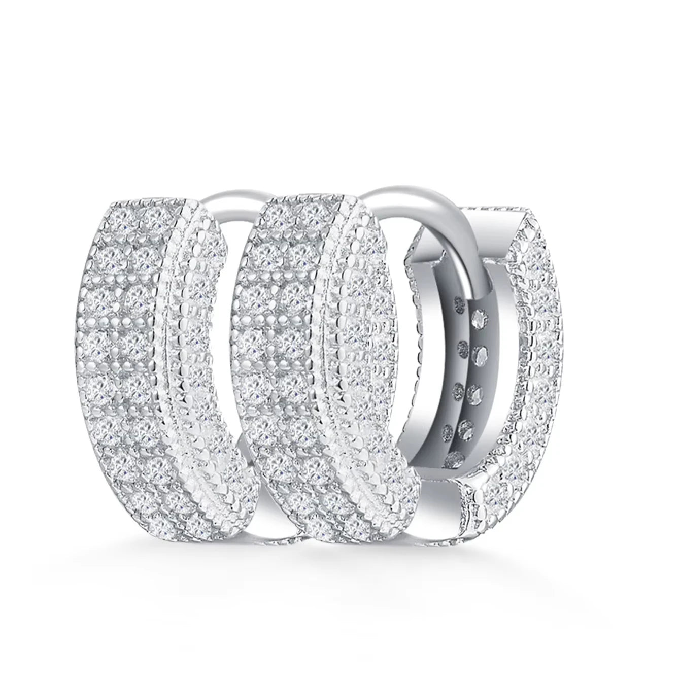 925 Sterling Silver D Color VVS 2 Row Moissanite Diamond Wide Huggie Hoop Earrings Fine Jewelry for Women-for Wedding Party Gift