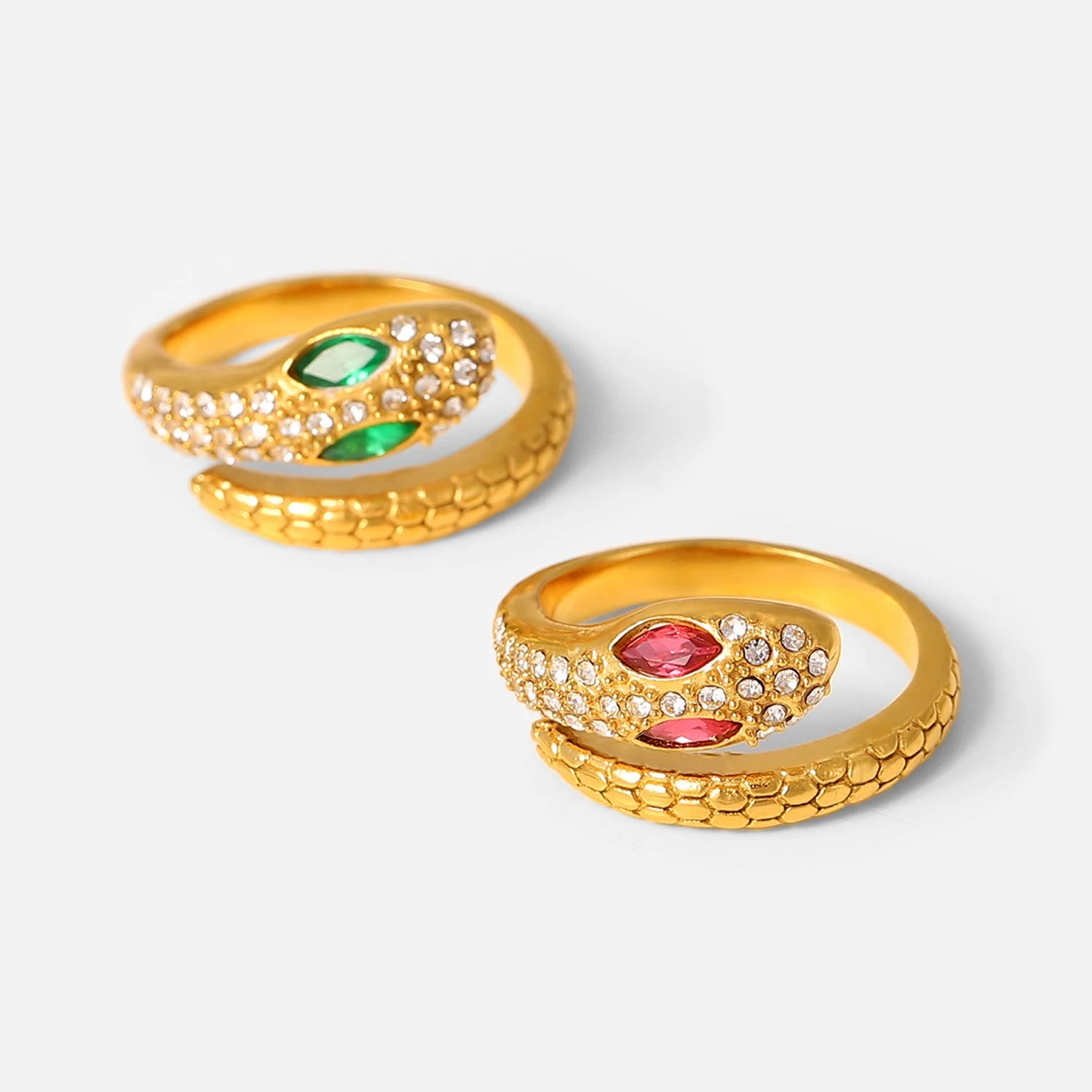Snake Shape Zircon Finger Ring Jewelry Elegant Stainless Steel Serpentine Zircon Ring for Party