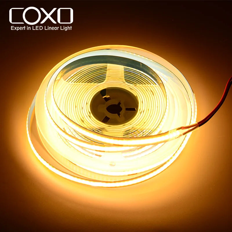 COXO Cob Led Strip Manufacturer Tuya 12 Volt 5m Flex Flexible 5v for Warm Tv Backlight White 12v Smart 24v Cob Led Strip Light