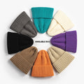 Solid Color Winter Warm Unisex Windproof Elastic Ribbed Cuffed Ski Knitted Beanie Hat Custom Logo