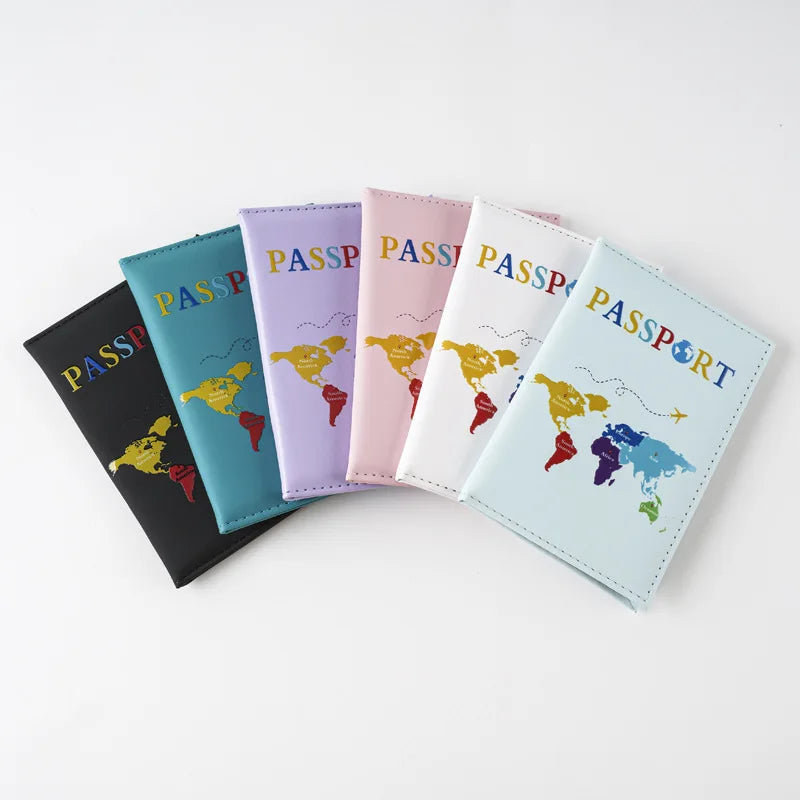 2025 New PU Leather Passport Holder with World Map Design