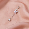 Women Ladies Belly Button Rings Butterfly Dangle Piercing Jewelry Crystal Zircon Body Piercing Surgical Steel Button Belly Ring