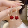 Wholesale Boutique Fashion Trendy Small Business Support Brass Alloy Gold Elegant Red Pearl Drop Earring Women Earrings Wedding