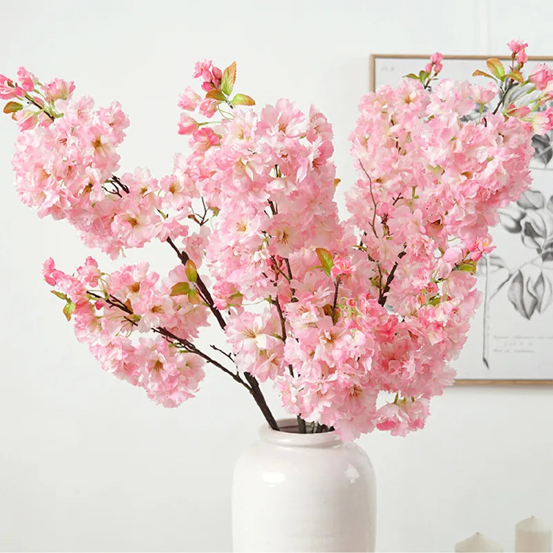 Y-H105 Wholesale Silk Cherry Blossom Flowers Fake Sakura Flower Branch Pink White Artificial Cherry Blossom Stem