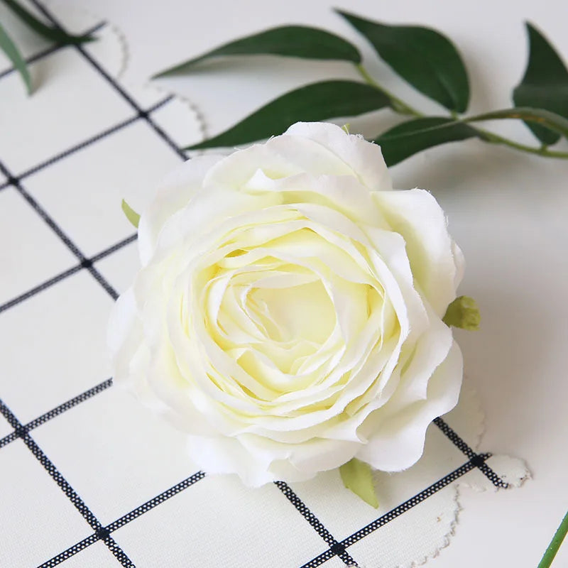 M03414 Wholesale Top Quality DIY Wedding Decor 9CM White Roses Flower Head Artificial Silk Rose Flower Head