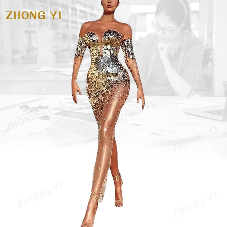 Factory Wholesale the Host's One Shoulder Meeting Female Spring Atmosphere Elegant Fairy Banquet Temperament Evening Sexy Dress