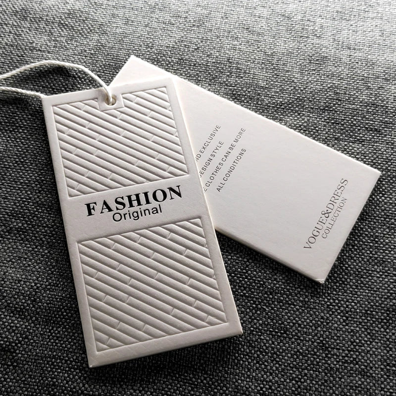 Eco-Friendly Hang Tag Luxury Recycled Paper Hang Tag UV Printed Embossed Logo Swing Tag for Jeans and Jewelry Apparel