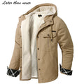 Ready to Ship Men's Vintage Style Winter Jacket American Size Solid Color Full Cotton Thick Hooded Shirt Coat with Sherpa Lining