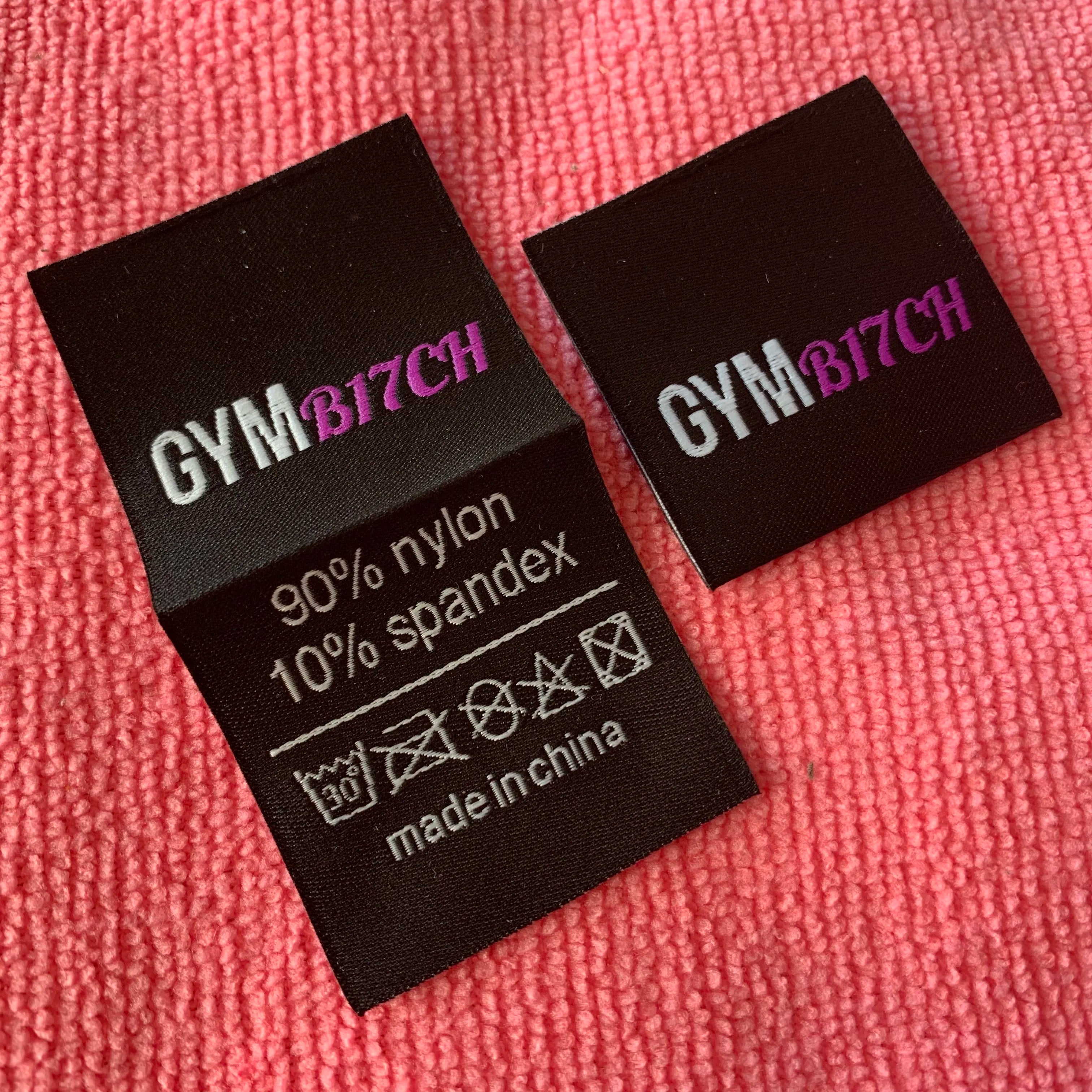 Double Sides Loop Fold Washing Instruction Woven LabelT-shirt Brand logo Fabric Clothing Label