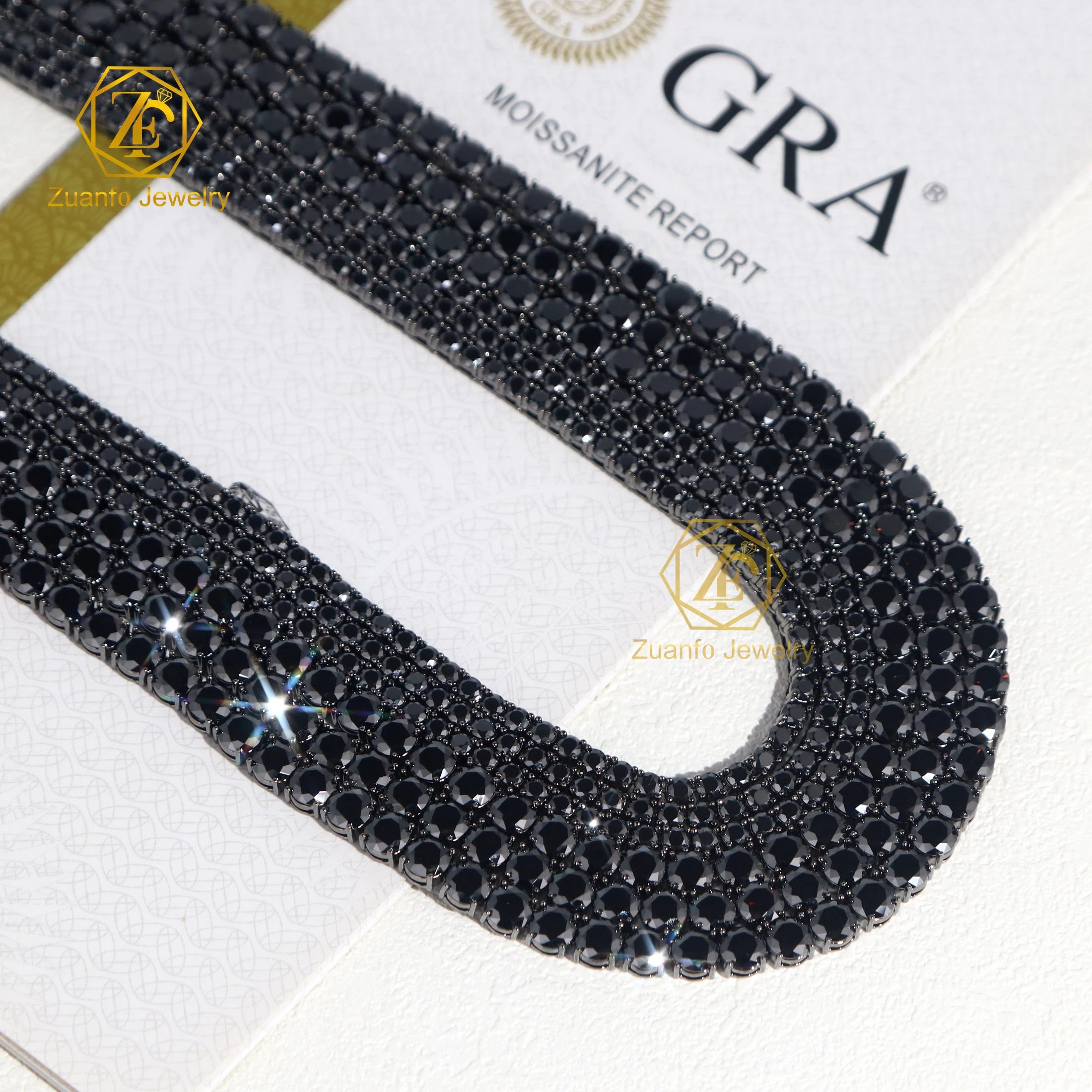 Custom Unisex Fine Jewelry 925 Sterling Silver Black Gold Plated Gra Black Mossanite Moissanite Diamond Tennis Chain Necklace