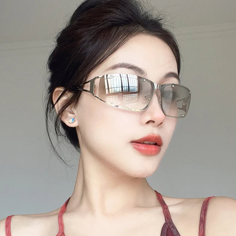 Advanced Sense Y2K Sunglasses UV400 Optical Concave Shape Frame Water Silver Multi-Color Hollow Metal Plastic Lens Logo Position
