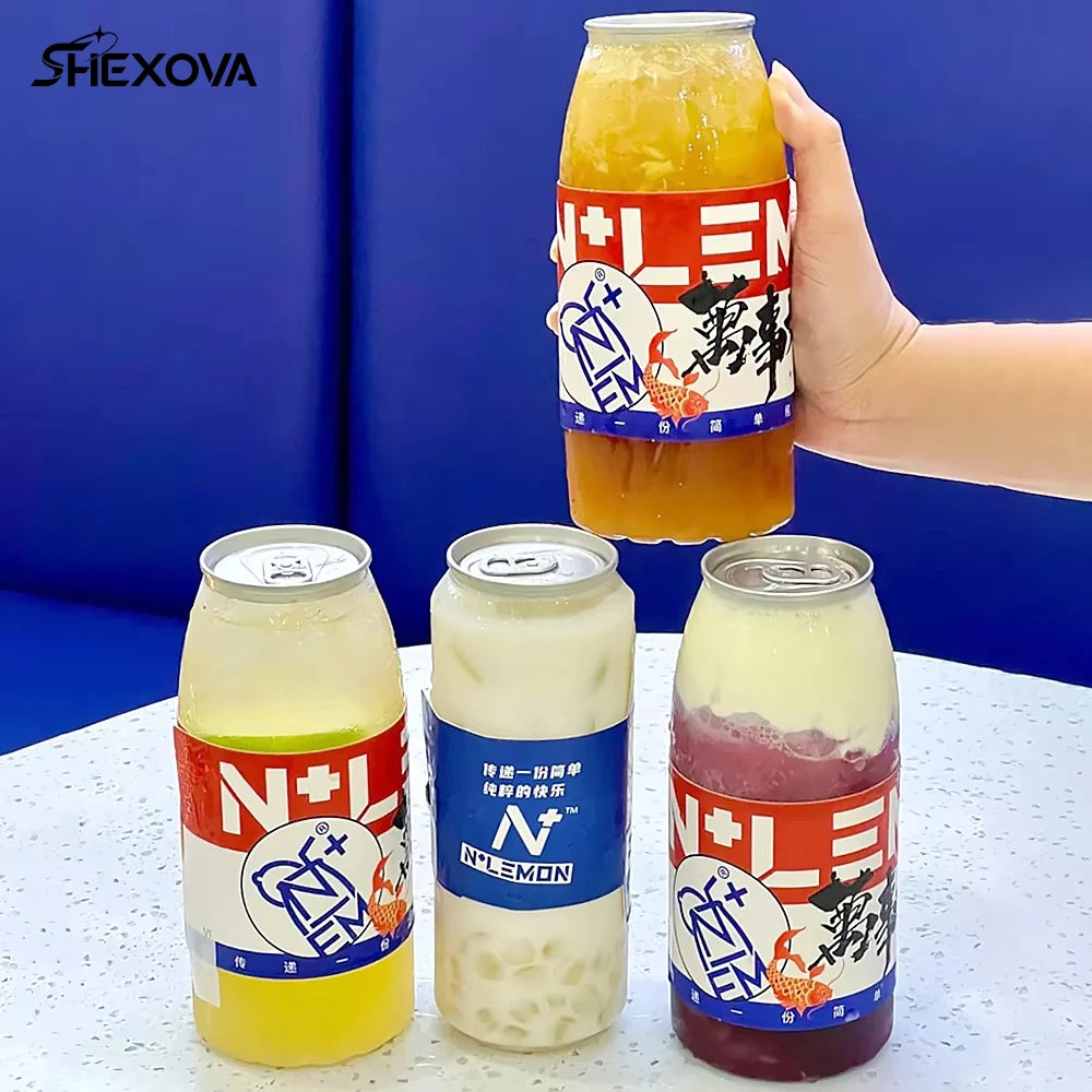 Food Grade 330ml 500ml Pop Top Plastic Canned Bubble Tea Coffee Cold Drink Ring Pull Can Plastic Pet Can Making Machine