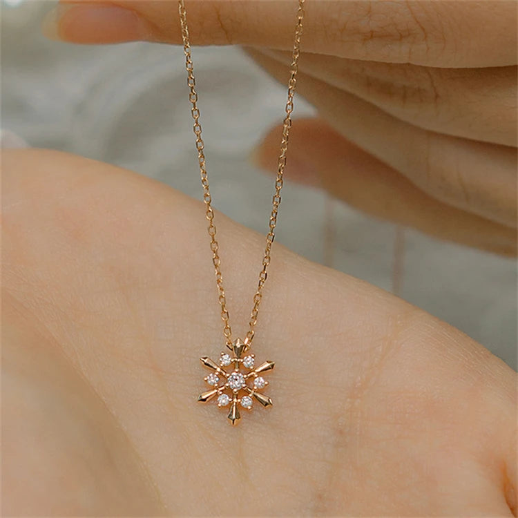 Rose Gold Plated Trendy Design Custom Jewelry Women S925 Snowflake Pendant Necklace