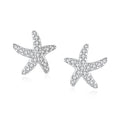 Fine Jewelry 925 Sterling Silver Women Diamond Starfish Creative Fashion Star Stud Earrings