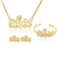 Personalized Engraved Lettering Bracelet Double Color Name Bracelets Necklace Earrings Jewelry Set