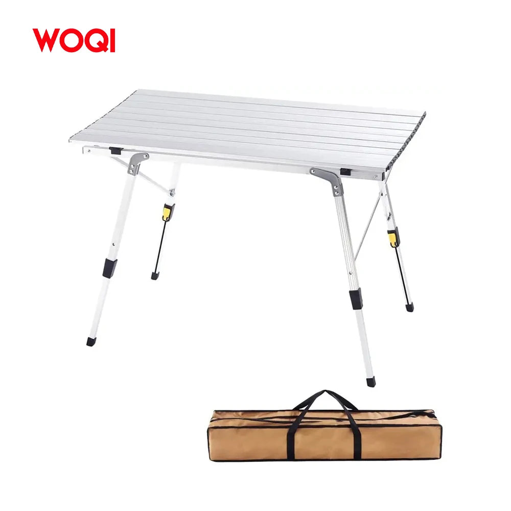 WOQI Hot Sale Customized Aluminum Height Adjustable Camping Folding Table Roll-up Table Portable Foldable Camp Tables