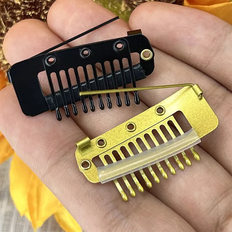 36mm 10 Tooth Metal Snap Clips for Hair Extensions Clip-on Wigs Weft Hairpiece U Shape Metal Wig Clips