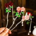 Chinese Ancient Pearl Tassel Hairpin Chopstick Ancient Style Peach Blossom Tassel Hairpin Hairpin Hair Wear