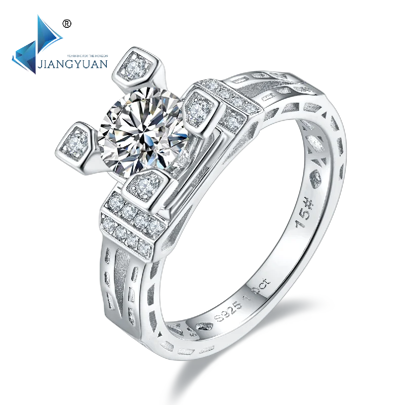 1ct Moissanite Ring - 925 Sterling Silver White Platinum Plated Women's Wedding Band Boho Chic Adjustable Fine Jewelry Gift