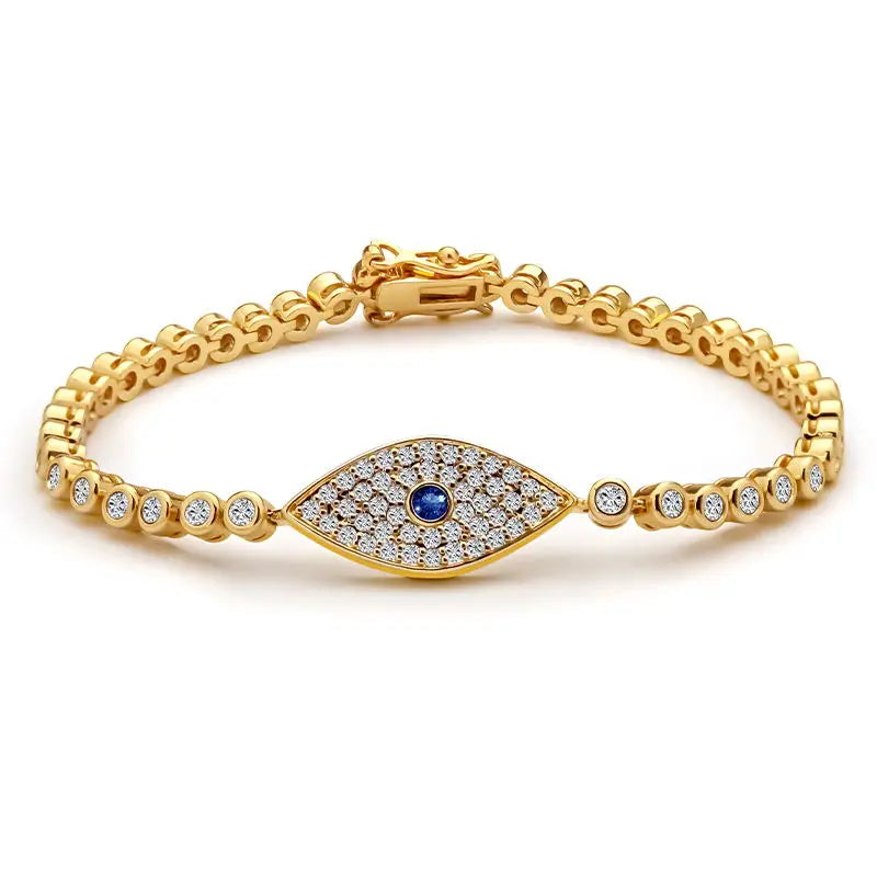 Devil Eye Charm Chain Bracelets for Women Thick Shiny CZ Diamond Geometric Tennis Chain Bracelet Bold Statement Jewelry