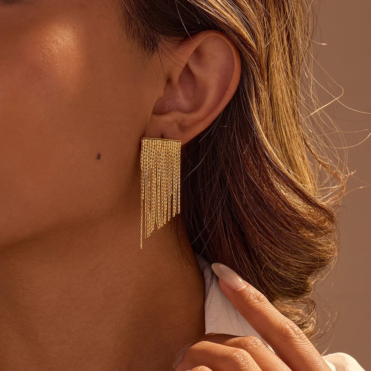 Luxury 18K Gold Tassel Earrings for Women Waterproof Non-Tarnish Stainless Steel Statement Chain Bling Pendant Hot Jewelry Gifts