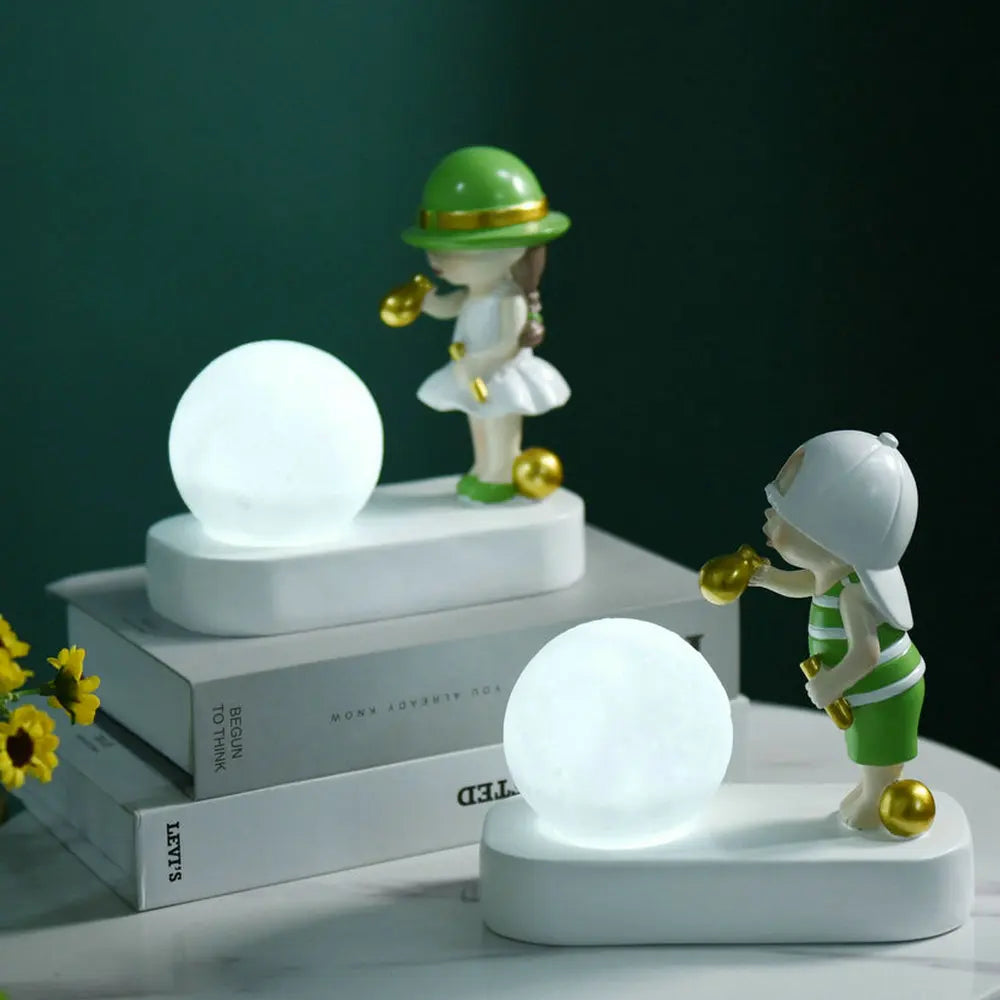 Resin Craft Kit Interior Home Decor Lovely Kids Room Led Light Moon Ball Table Decoration Ornaments