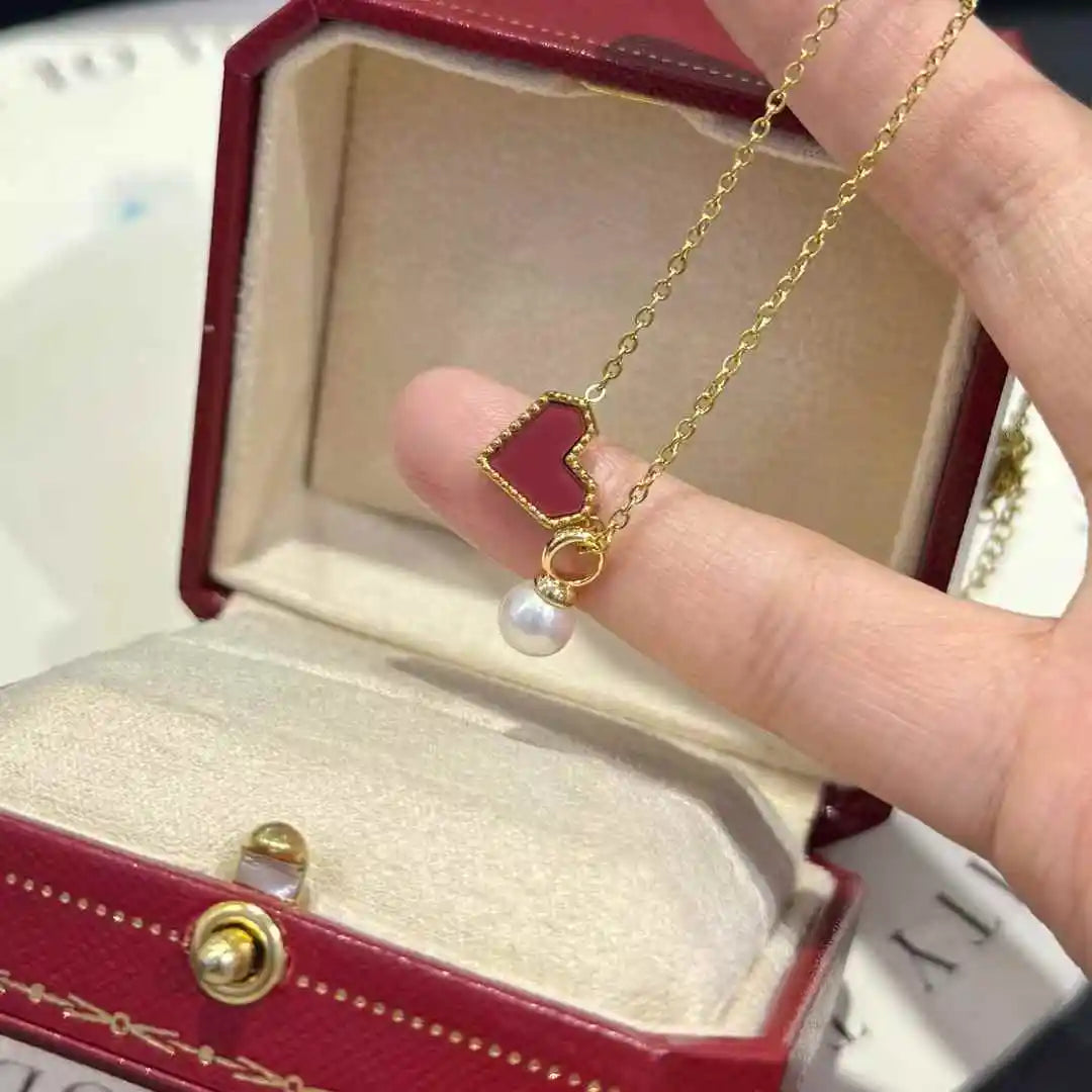 New White Love Pendant Necklace 6-7mm AAAA Grade Freshwater Round Beads Clavicle Chain Gold Plated for Women's Anniversary Gift