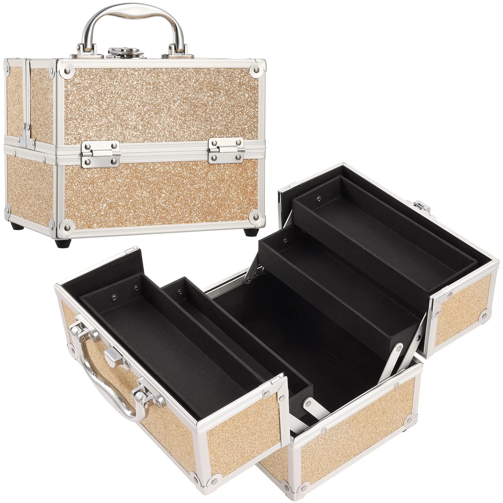 Portable Travel Makeup Case with 4 Trays Manicure Tattoo Cosmetic Carrying Beauty Cases for Makeup Artists Stylists Nail Techs