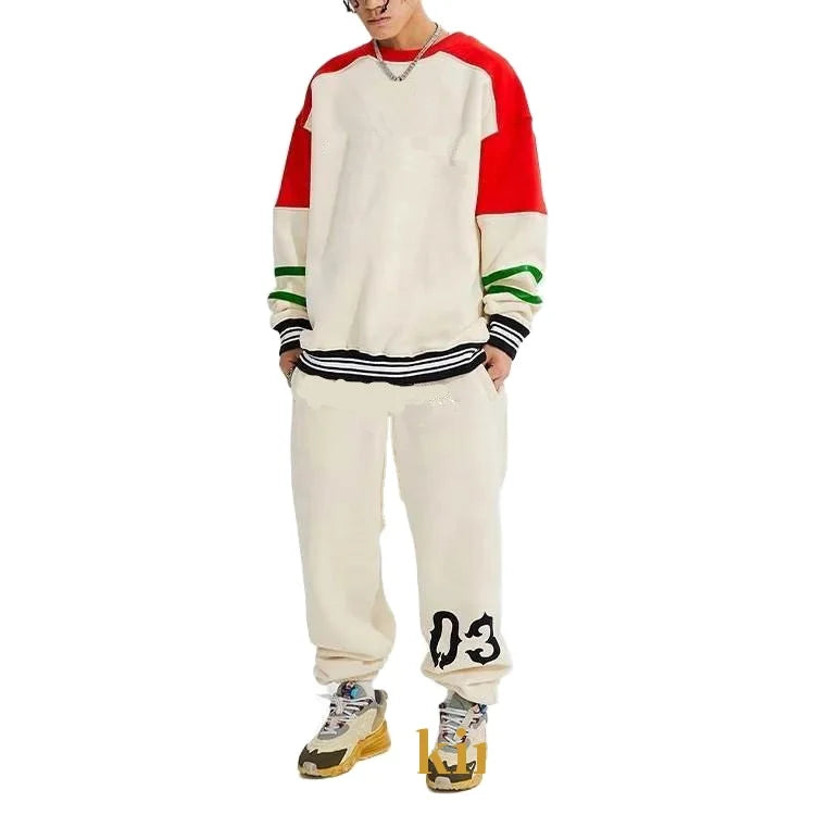 KY Men's Oversized Training Wear Elasticated Waist Jogging Sweat Suits Side Pockets Color Block Co-ord TrackSuit Sweatshirts
