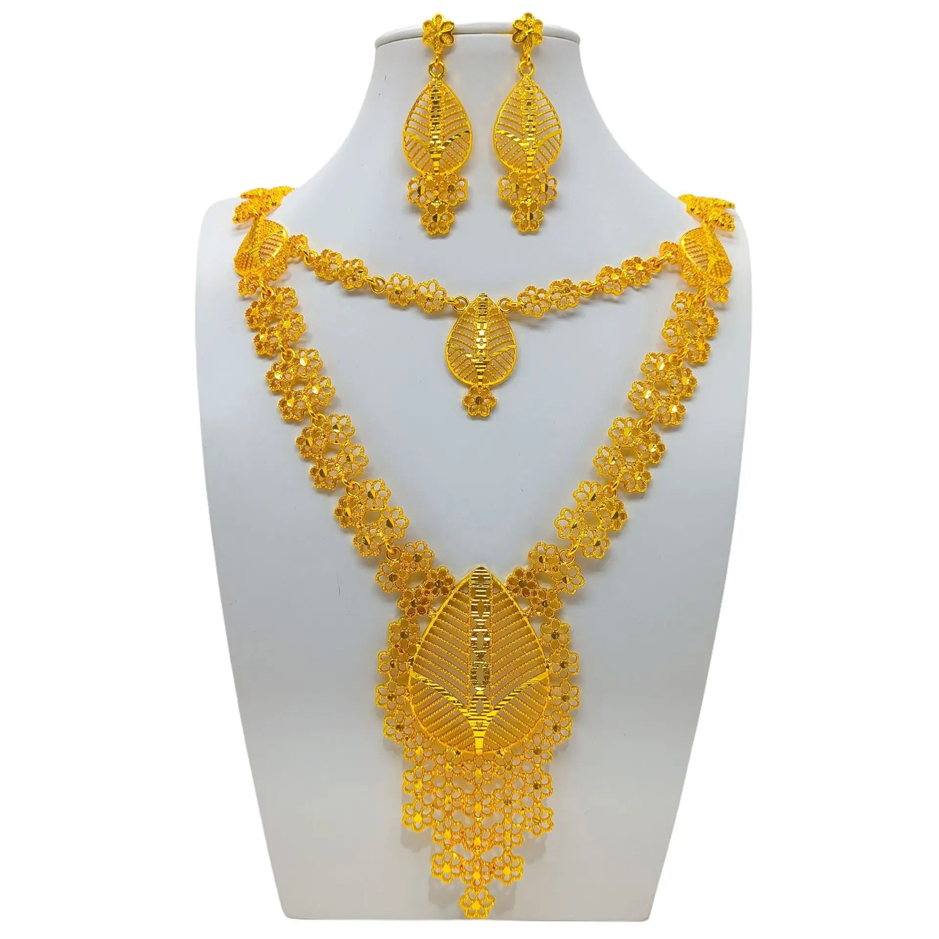 Saudi Arabia India Middle East Jewelry Set  Gold Plated Long Necklace Earring Set Alloy Wedding Set