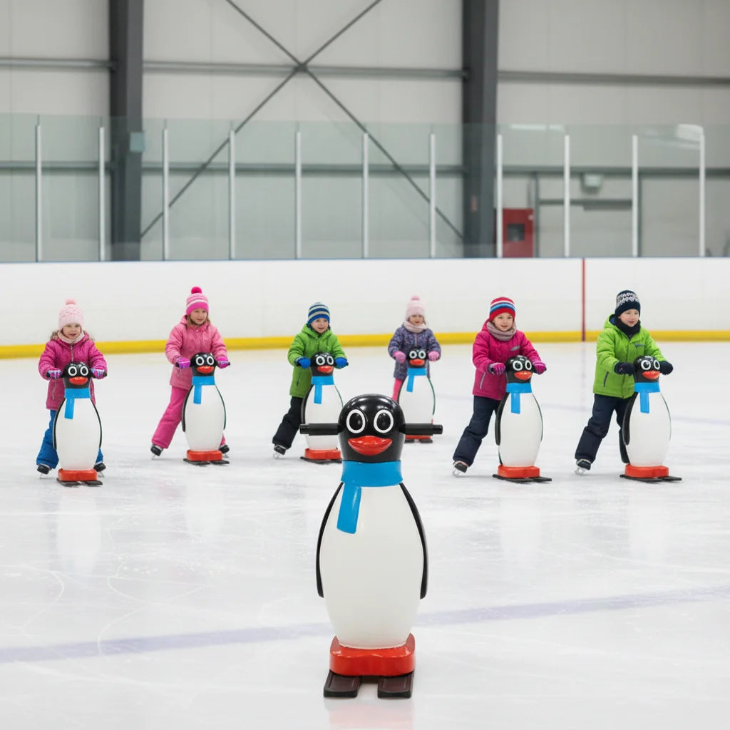 QIQU 40/Pallet Trainer Space-Saving Rink Aid Blow Molded Compact Penguin Ice Skate Pusher